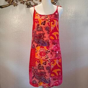 Bold lotus patchwork slip dress